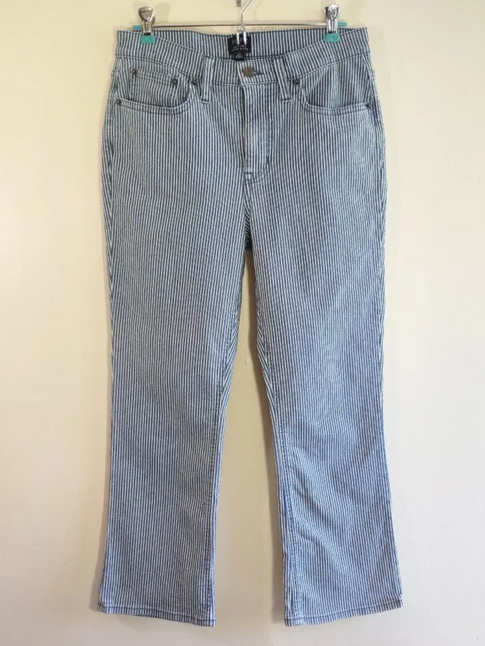 J. Crew High-Rise Crop Flare Jeans Size 28  Boho  Stripe Denim Indie Preppy